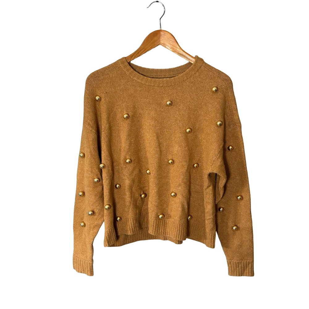 alice + olivia Gleeson Gold Metal Ball Studded Sweater in‎ Honey
